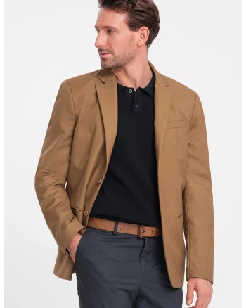 Sacou elegant regular fit cu buzunare cu refilet, Caramel