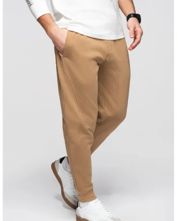 Pantaloni de trening din bumbac cu snururi de ajustare, Maro camel
