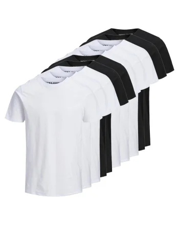 Set de tricou uni din bumbac organic - 10 perechi, Alb/Negru