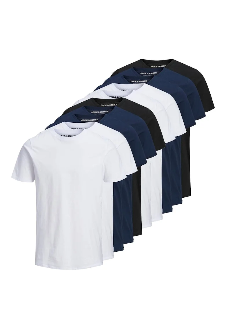 Set de tricou uni din bumbac organic - 10 perechi, Alb/Negru/Bleumarin