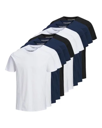 Set de tricou uni din bumbac organic - 10 perechi, Alb/Negru/Bleumarin