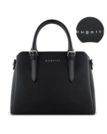 Geanta dama  Ella M, eleganta si spatioasa, aspect Saffiano, bareta reglabila, compartimente multiple, neagra, 493623