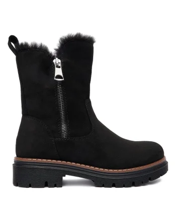 Botine dama,  fermoar, negru, material textil,