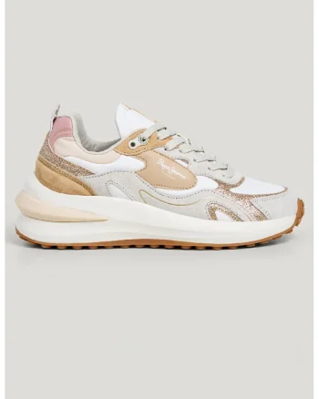 Pantofi sport colorblock cu talpa cu aspect masiv, Auriu/Roz deschis/Portocaliu pal/Alb optic