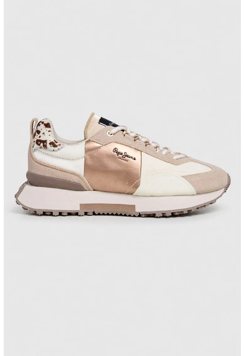 Pantofi sport low-cut cu detalii logo, Maro cognac/Maro camel/Alb murdar