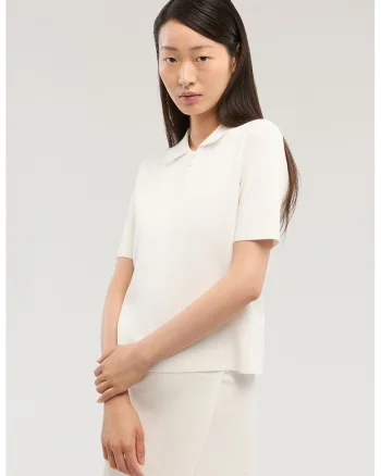 Tricou polo cu fenta cu fermoar, Alb optic