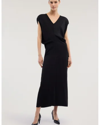 Rochie cu decolteu in V si slit pe partea din spate, Negru