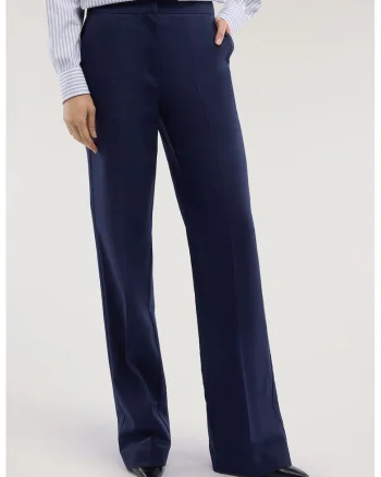 Pantaloni chino din amestec de in, Bleumarin