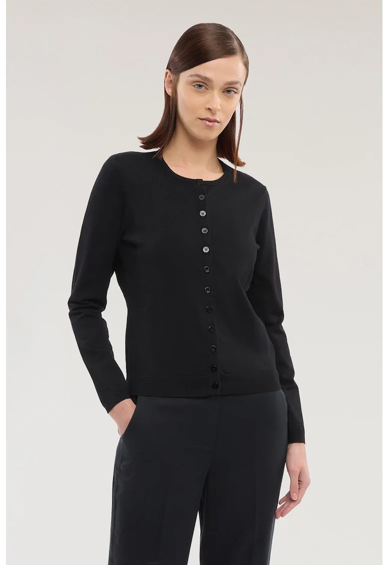 Cardigan cu decolteu rotund si nasturi, Negru