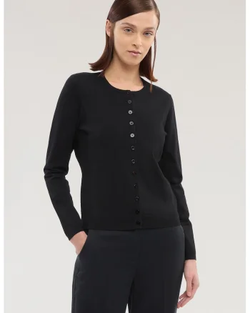 Cardigan cu decolteu rotund si nasturi, Negru