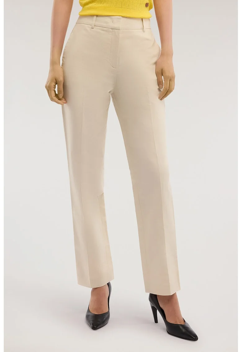 Pantaloni chino din amestec de in, Bej inchis