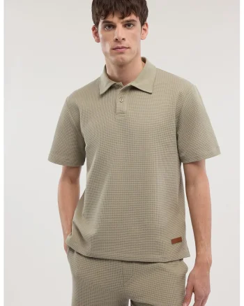 Tricou polo texturat din amestec de bumbac, Sage Green
