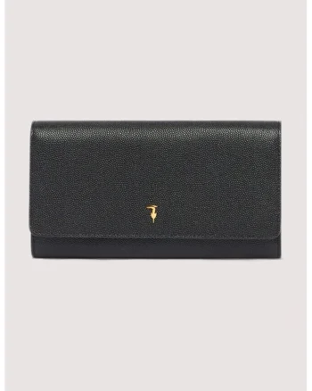 Portofel din piele cu detaliu cu model monograma, Negru