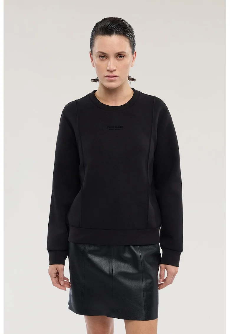 Bluza de trening cu decolteu la baza gatului si logo pe piept, Negru stins
