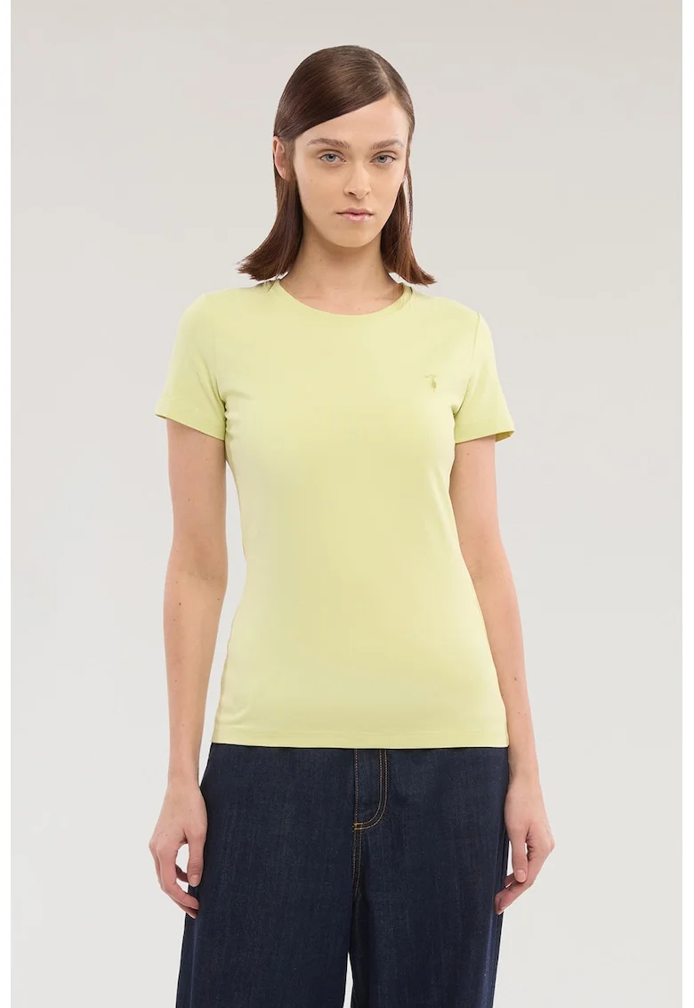 Tricou slim fit cu decolteu la baza gatului, Galben pastel