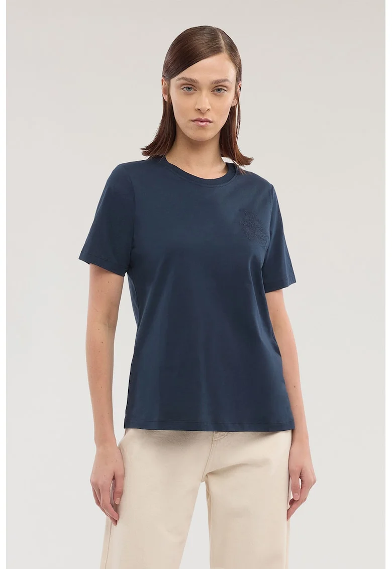 Tricou cu decolteu la baza gatului si logo pe piept, Albastru oceanic