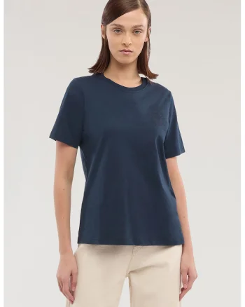 Tricou cu decolteu la baza gatului si logo pe piept, Albastru oceanic