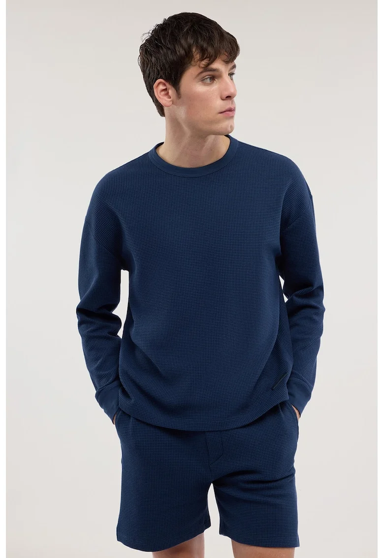 Bluza de trening texturata cu maneci cazute, Albastru inchis
