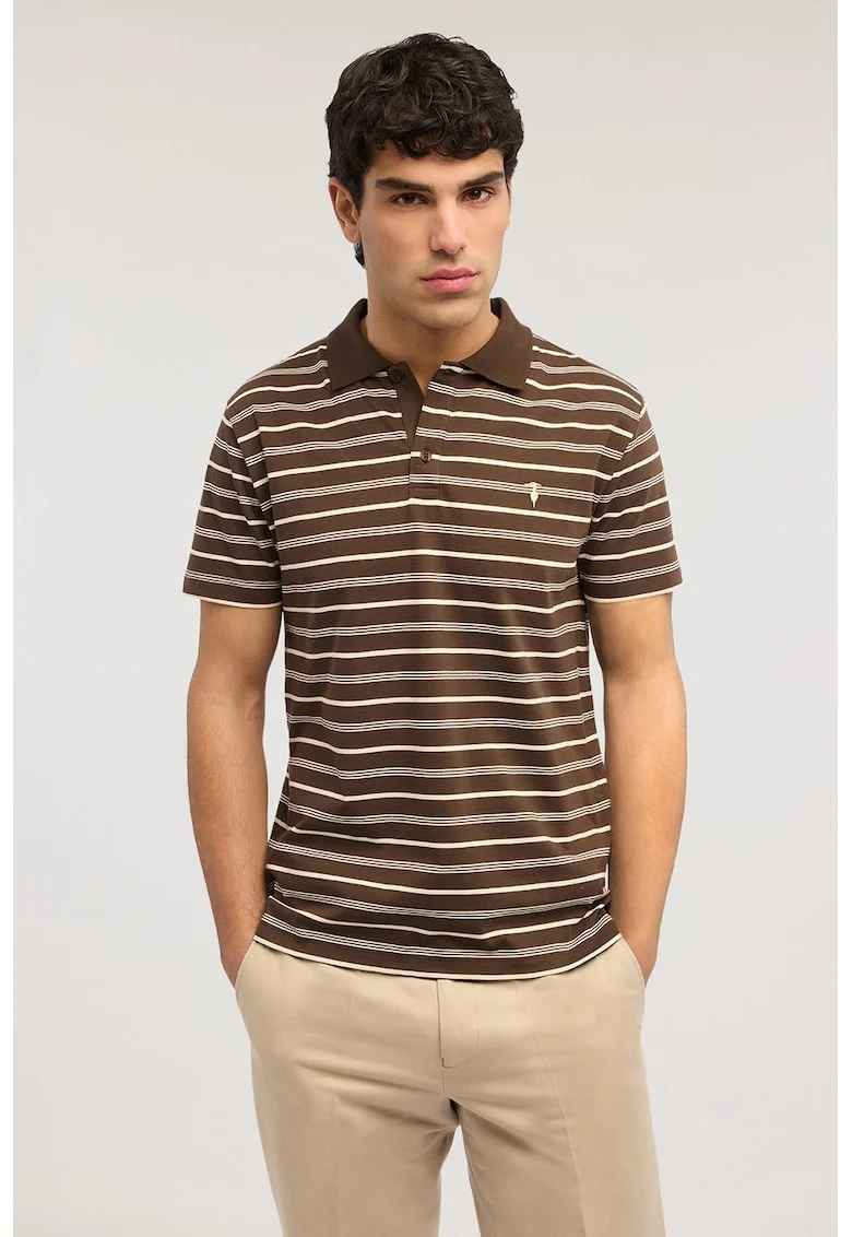 Tricou polo cu model in dungi, Maro cafeniu/Bej inchis
