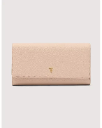 Portofel din piele cu detaliu cu model monograma, Piersica