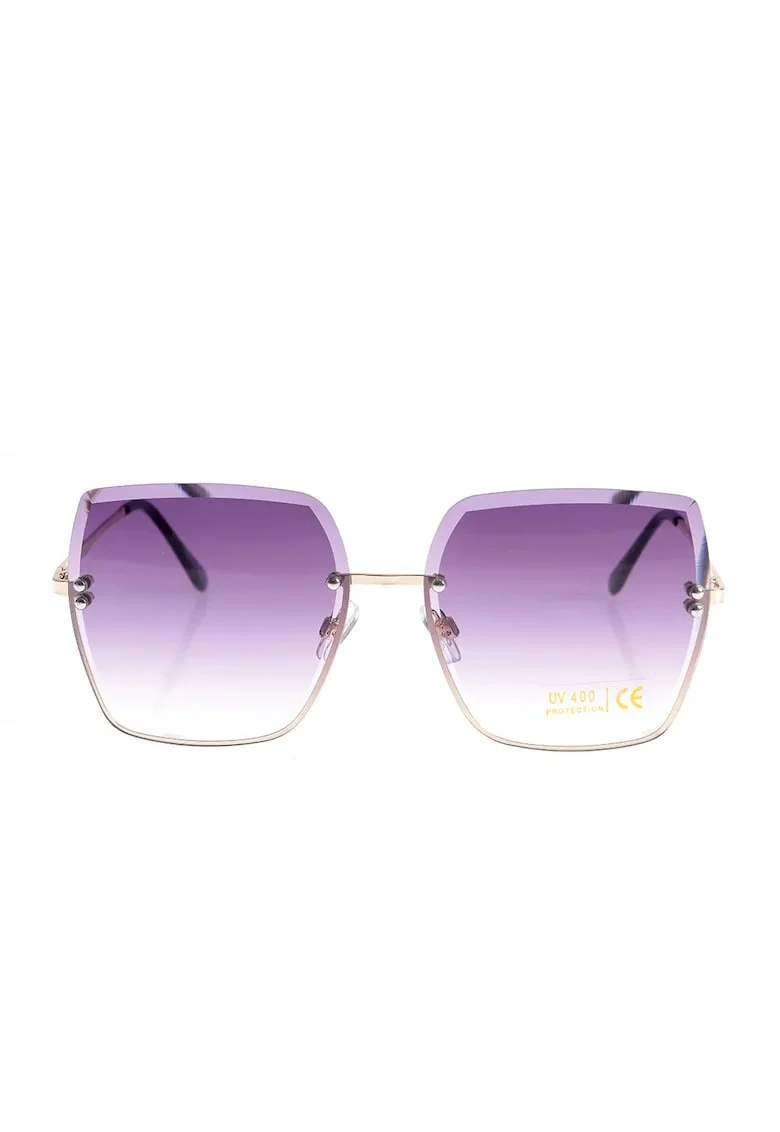 Ochelari de soare  oversized, lentile degrade mov, ramă metalică aurie,