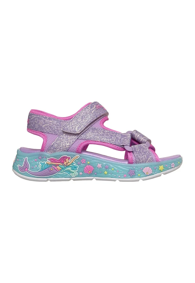 Sandale cu model Mermaid Dreams, Alb/Turcoaz/Violet prafuit