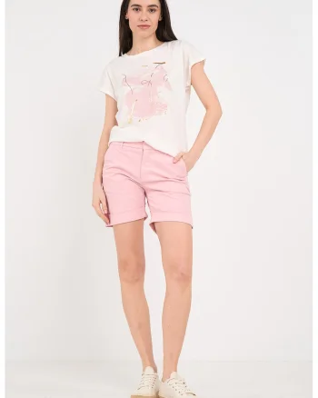 Pantaloni scurti din bumbac cu buzunare, Roz pastel