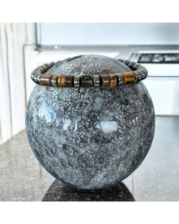 Bratara barbati handmade Amos din Hematit si Ochi de Tigru, ajustabila cu snur