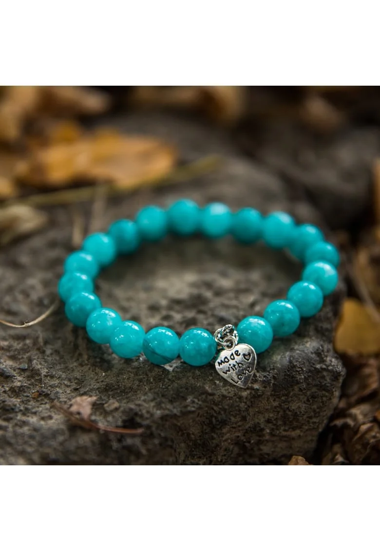 Bratara  Kalida, pietre semipretioase Amazonit, accesorii Inima, margele 8mm