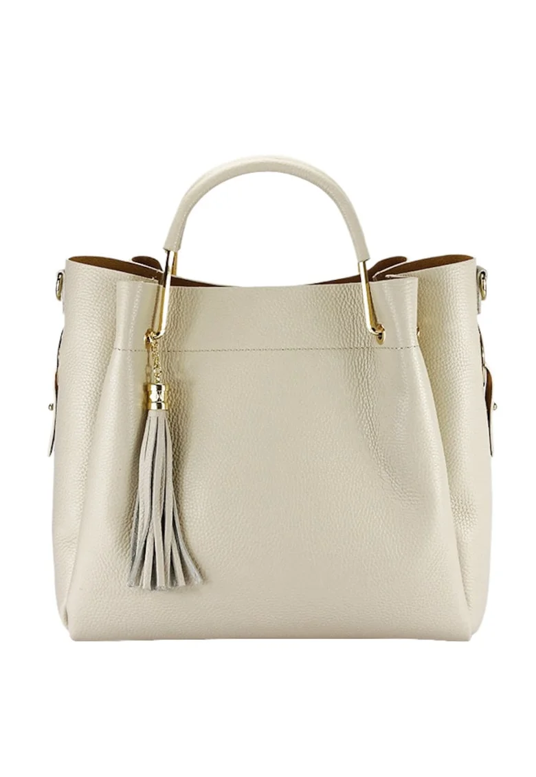 Geanta bej taupe din piele naturala Ariana 123 Bej inchis, Crem, 33x30x13
