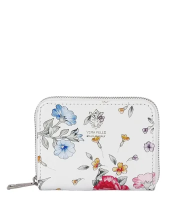 Portofel mic alb cu imprimeu floral din piele naturala 8912 07 19941, Alb