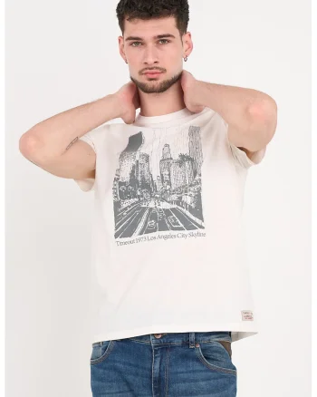 Tricou din bumbac cu imprimeu grafic, Alb/Gri inchis