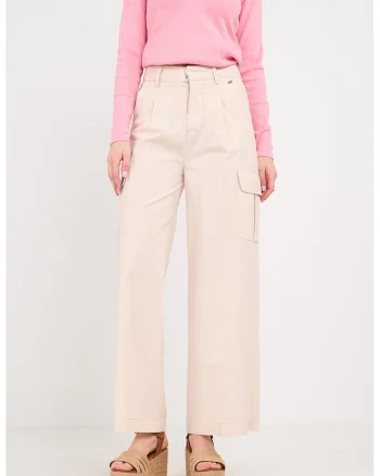 Pantaloni cu croiala dreapta si talie inalta, Bej deschis