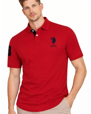 Tricou polo cu aspect piqué, Rosu
