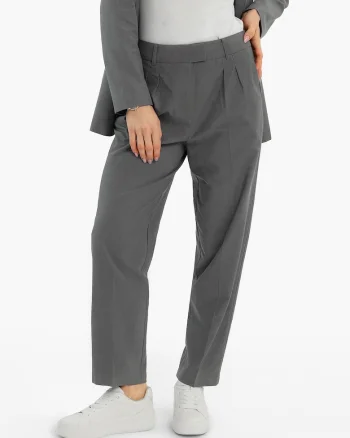 Pantaloni dama cu picior si pliuri, Comfort Fit, buzunare frontale, crop,  R-Tera, grafit, Gri grafit
