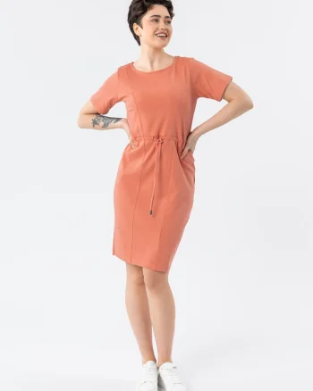 Rochie midi,  bumbac, coral, Coral