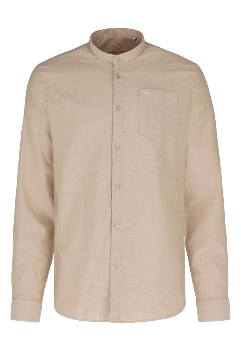 Camasa barbati din bumbac cu guler mao, Slim Fit, maneci lungi, buzunar pe piept,  K-Lange, bej melange, Bej melange