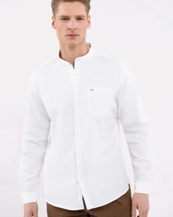 Camasa barbati cu guler mao, Slim Fit, maneci lungi, buzunar pe piept,  K-Lange, alb, Alb
