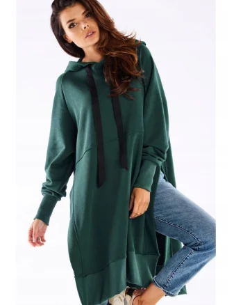 Hanorac streetwear lung oversize cu croiala dreapta,, Verde