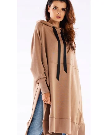 Hanorac streetwear lung oversize cu croiala dreapta,, Bej