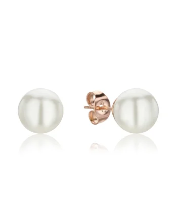 Cercei cu tija, decorati cu perle shell, Alb/Auriu rose