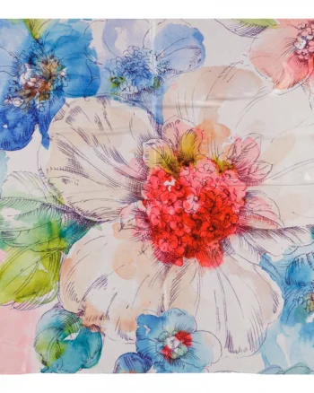 Esarfa patrata cu o singura fata, imprimeu floral pastelat