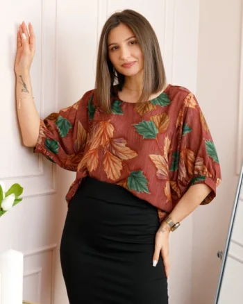 Bluza caramizie cu imprimeu floral Harper plus size