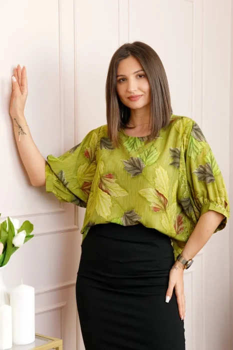 Bluza verde lime cu imprimeu floral Harper plus size