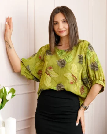 Bluza verde lime cu imprimeu floral Harper plus size