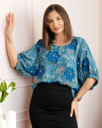 Bluza albastra cu imprimeu floral albastru Harper plus size