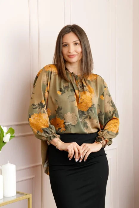 Bluza dama kaki cu imprimeu floral orange Quinn plus size