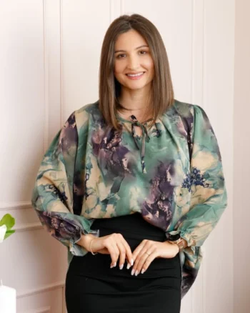 Bluza dama verde petrol cu imprimeu abstract mov Quinn plus size