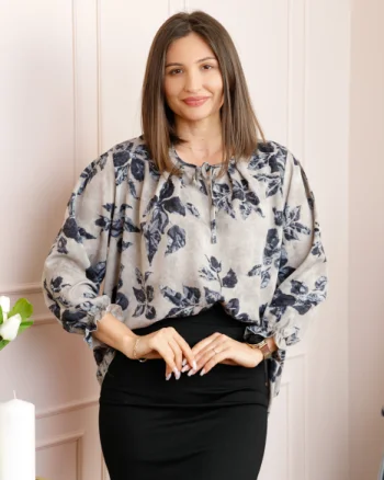 Bluza dama gri cu imprimeu floral gri antracit Quinn plus size
