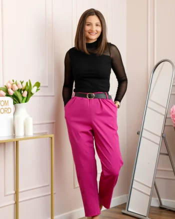 Pantaloni plus size ciclam cu talie elastica si curea reglabila Lillian